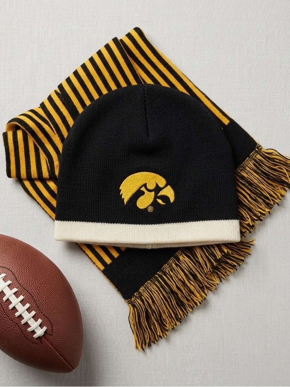 Iowa Hawkeyes Knit Beanie Black Gold Logo Winter Hat Adult OS